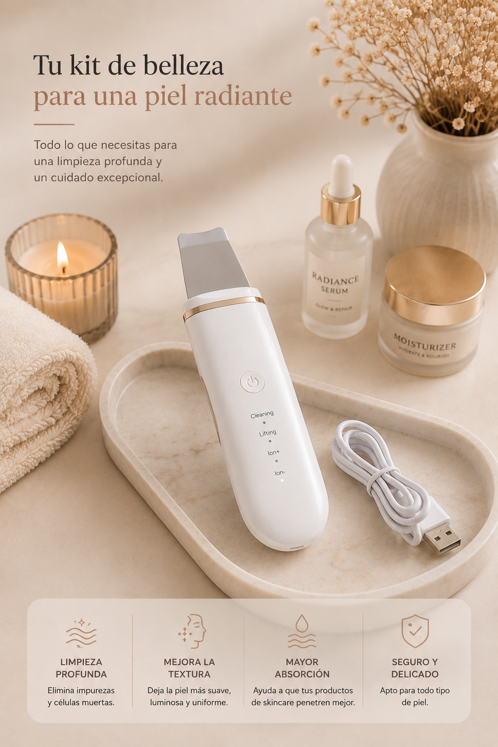 TaraGlow™ Limpieza Facial Ultrasónica